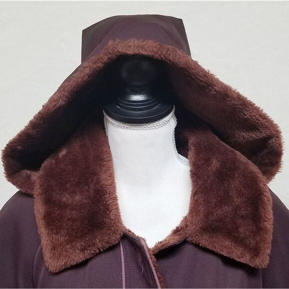 VINTAGE 1970s ILGWU Oxblood Thick Sherpa Lined Hooded Button Up Cuffed Coat - Picture 4 of 14